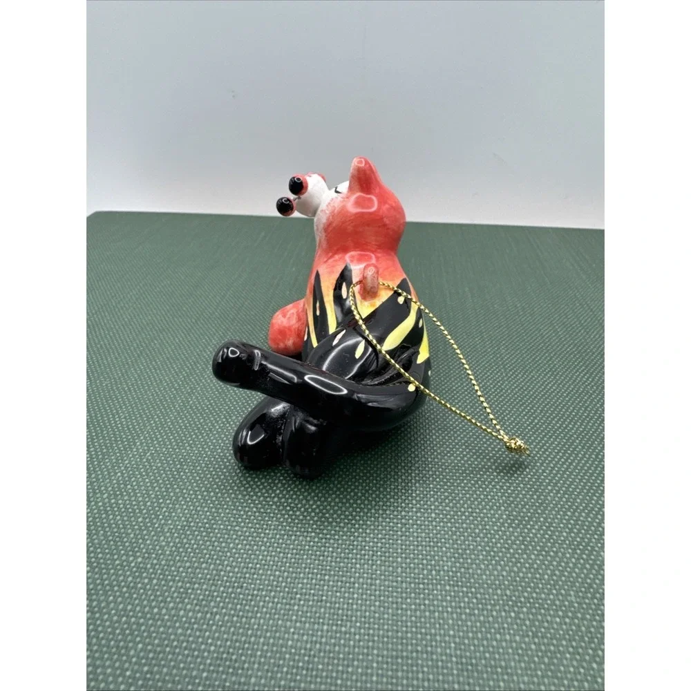 Amy Lacombe Cat Christmas Ornament Whimsiclay Orange Black Calico‎ Stripe Vtg
